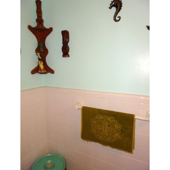 Vintage Sears Reversable Green Brocade Hand Towel 1960s bathroom mcm retro decor - Picture 3 of 10